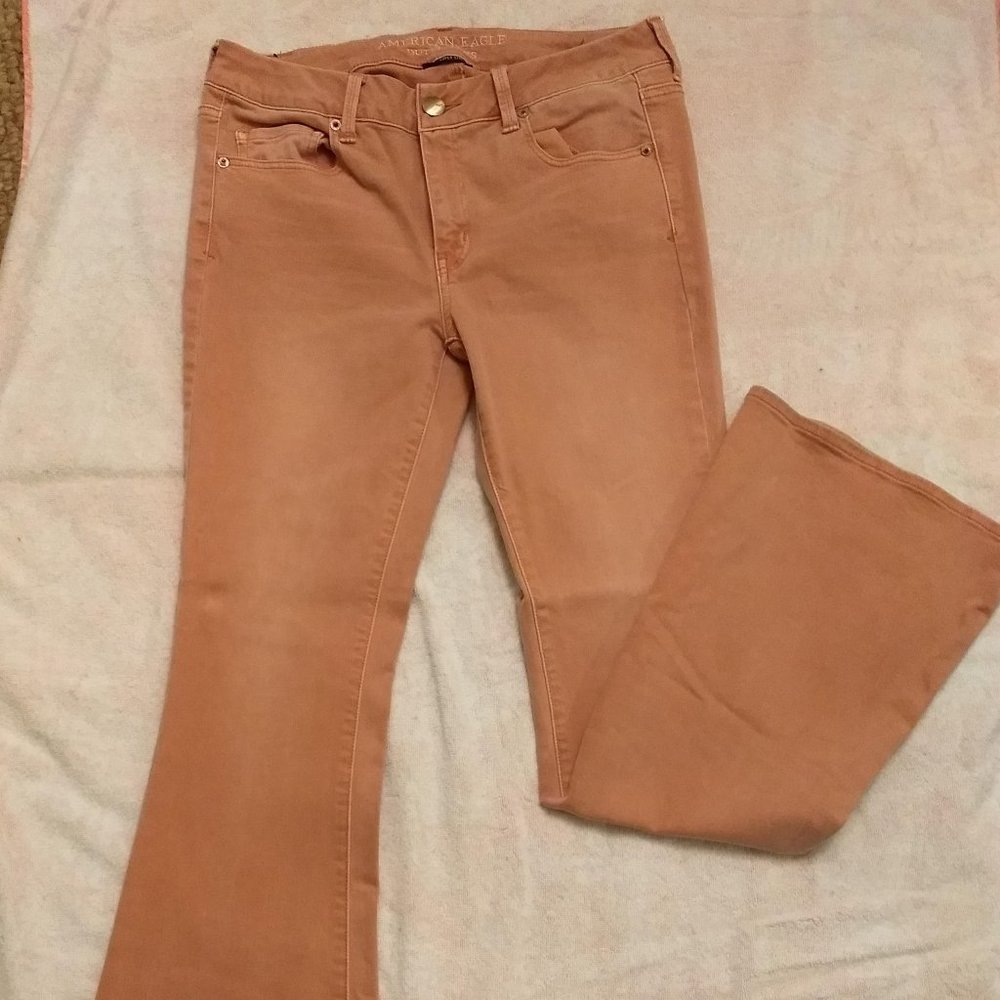 American Eagle Salmon Pink Flare Jeans Sz 10